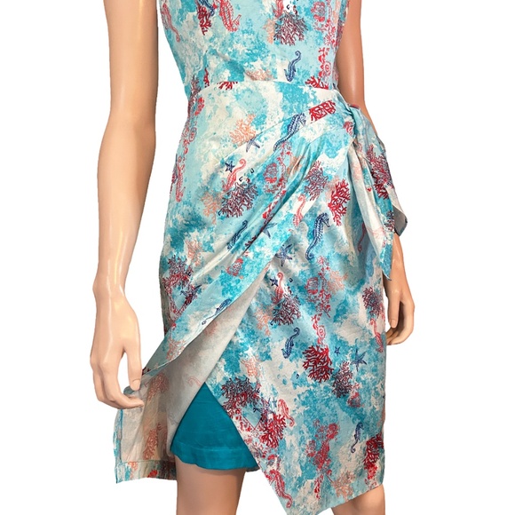 WHBM Breezy Cotton Faux Wrap Dress Ruch Lined Shirred Sexy Pleated Waist Detail - Picture 10 of 15